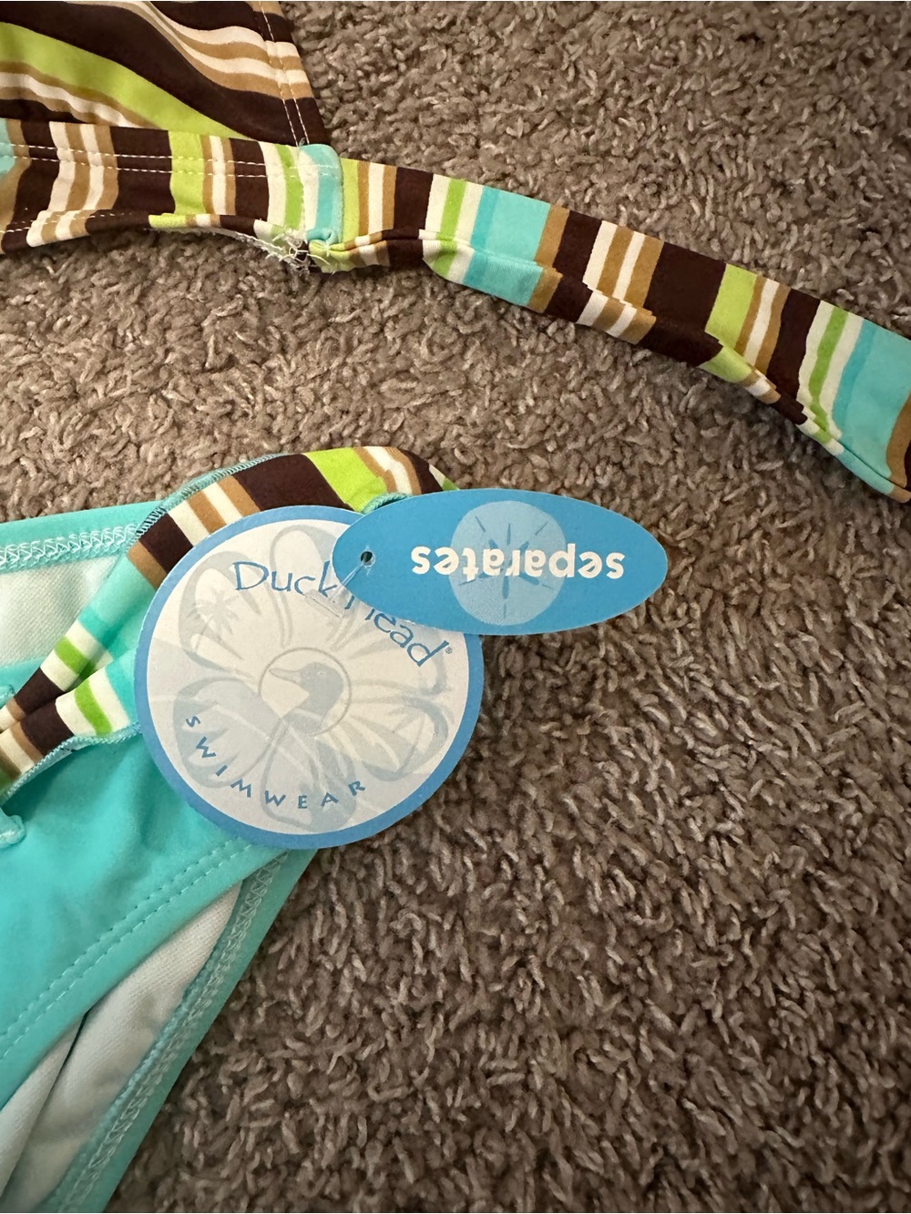 NWT VTG Y2K Duck Head Striped Aqua Bikini Set - Turquoise & Brown - Picture 2 of 6